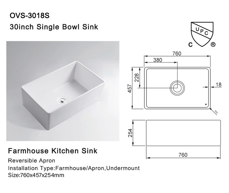 Cupc Certificate China Wholesale Outdoor Farm House Deep Single Bowl Laundry Sink White Ceramic Porcelain Wash Basin Apron Front Ceramic Farmhouse Kitchen Sink